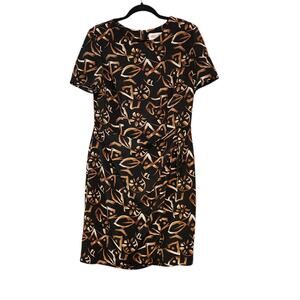Maggy London Vintage Faux Wrap Dress, Geometric Design, Black & Gold sz 10
